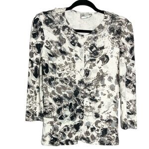 Joseph Ribkoff Vintage Snow Leopard Abstract Print Angora Blend Cardigan, size 4